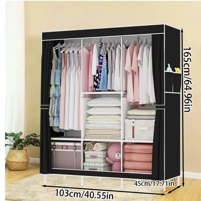 Armoire portable d'intérieur, modèle anti-poussière pour suspendre les vêtements, avec 2 barres de suspension et 7 étagères de rangement, un article indispensable pour l'organisation de la maison, peu