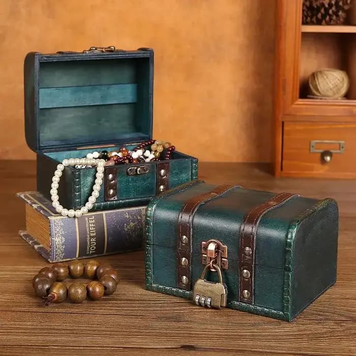 Boîte de rangement en bois rétro avec serrure