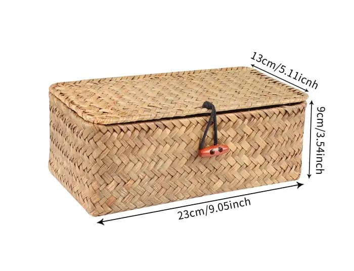 Mir rectangulaire en rotin tissé avec couvercle, étagère de rangement, jonc de mer fait à la main, o