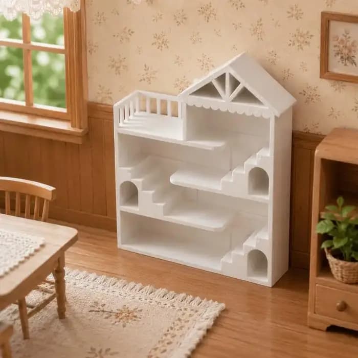 1 pièce Étagère de présentation blanche à plusieurs niveaux avec balcon pour villa miniature, organisateur à plusieurs niveaux, accessoire de décoration pour mini-maison