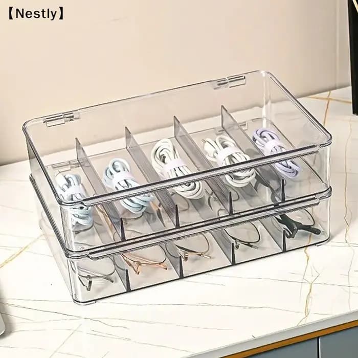 Boîte de rangement multifonctionnelle transparente pour lunettes