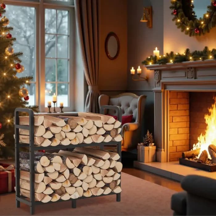 Support de rangement pour bûches en acier noir