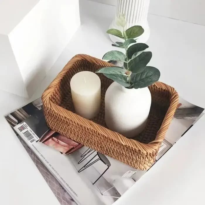 Paniers de rangement rectangulaires en rotin de 3 tailles
