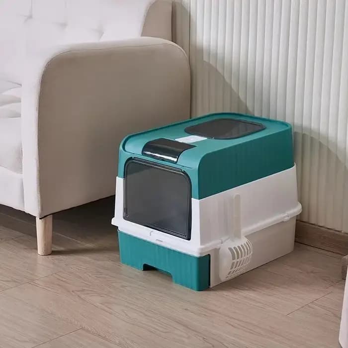 Grande litière pour chat pliable et fermée avec couvercle
