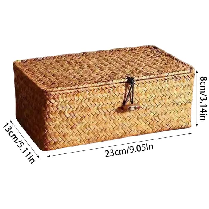 Boîte de paille tressée traditionnelle avec couvercle