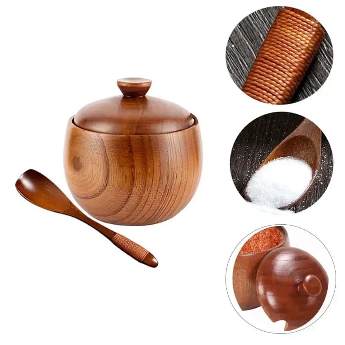 Boîte de rangement en bois avec couvercle et cuillère