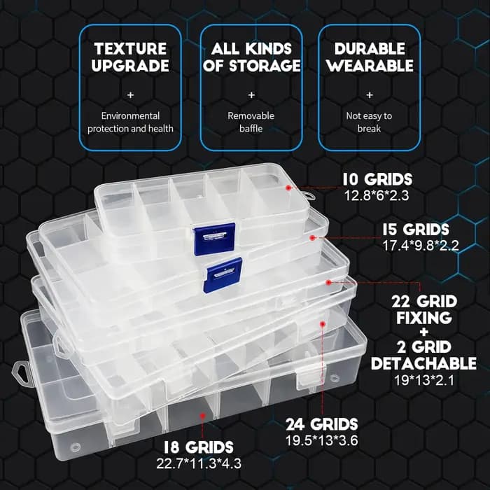 NINDEJIN – boîte en plastique multi-grilles, compartiment réglable, boîte de rangement de bijoux, bo