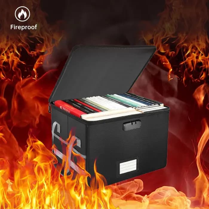 Boîte de rangement pliable imperméable et ignifuge, grande capacité, verrouillable, pour documents importants