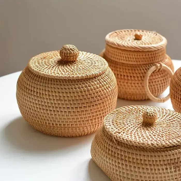 Nouvelles boîtes rondes en rotin avec couvercle