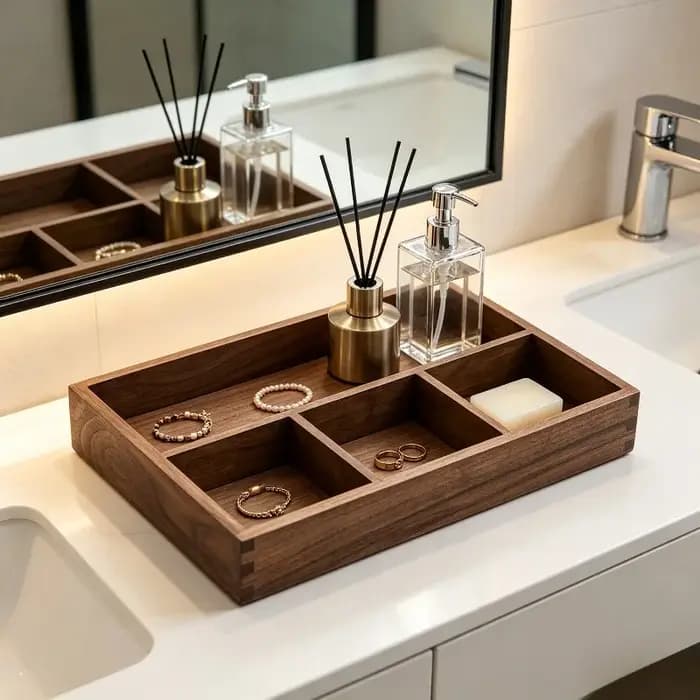 Boîte de rangement moderne en bois massif avec séparateurs