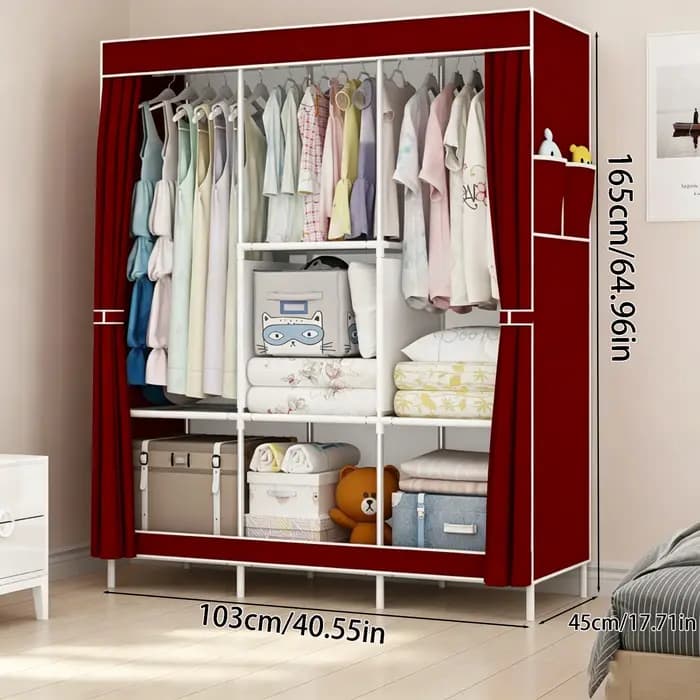 Armoire portable d'intérieur, modèle anti-poussière pour suspendre les vêtements, avec 2 barres de suspension et 7 étagères de rangement, un article indispensable pour l'organisation de la maison, peu