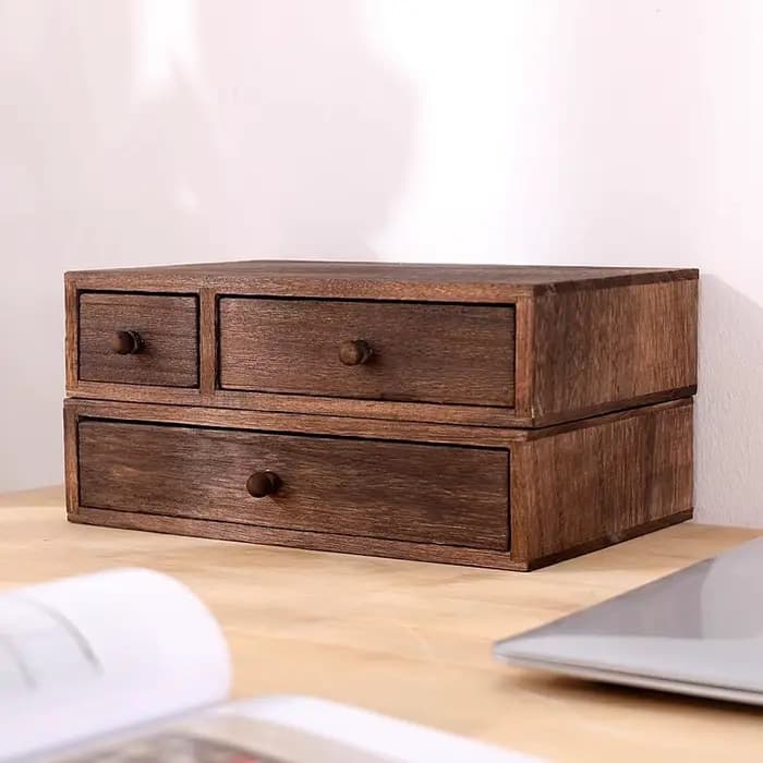 Organisateur de bureau en bois avec tiroir