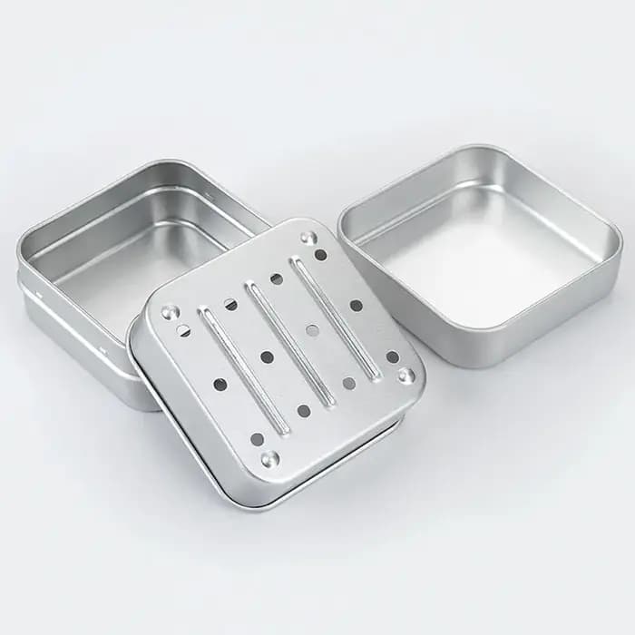 Boîte de rangement carrée portable en aluminium double couche avec couvercle