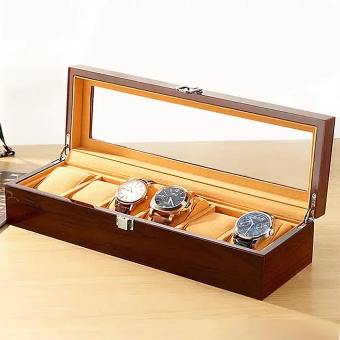 Boîtes à montres noires à 6 emplacements en bois pour hommes