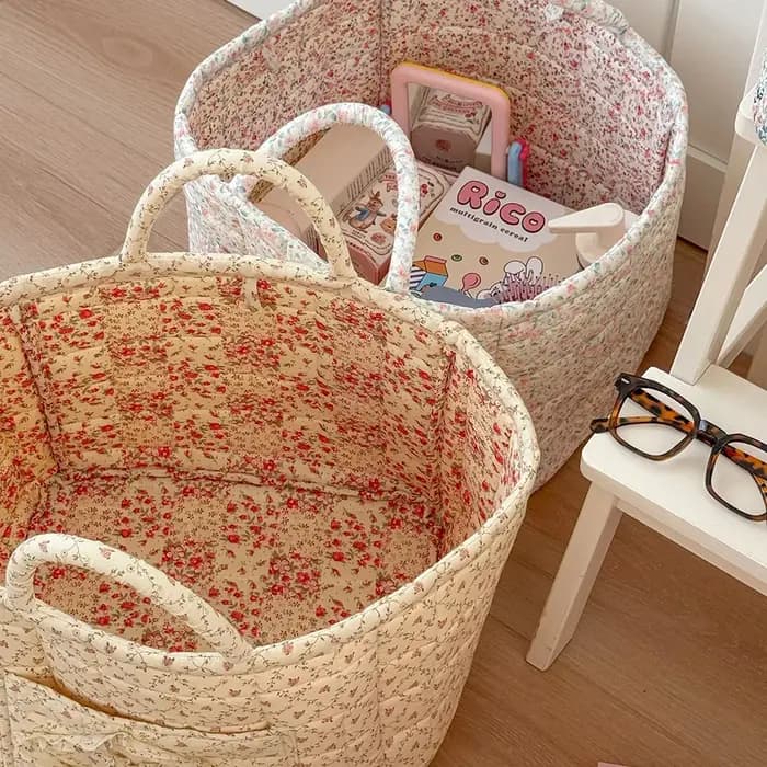 Panier de rangement Airfriend vintage à motif floral avec poignée