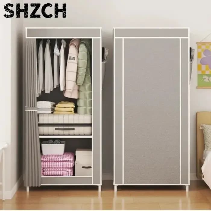 Armoire simple pliable anti-poussière, penderie portable, meuble de rangement minimaliste pour chambre à coucher, organisateur de vêtements en tissu sur pied