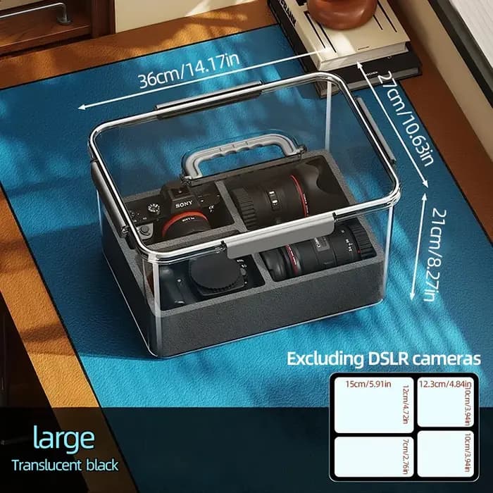 Boîte de rangement transparente pour appareil photo multifonctionnel
