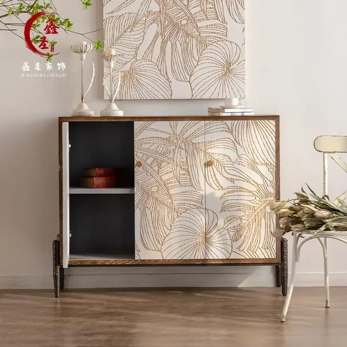 Buffet moderne à fleurs sculptées en bois massif