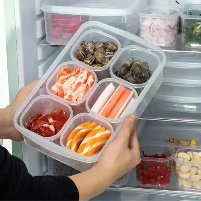 Boîte de rangement alimentaire pour réfrigérateur à 6 compartiments avec couvercle