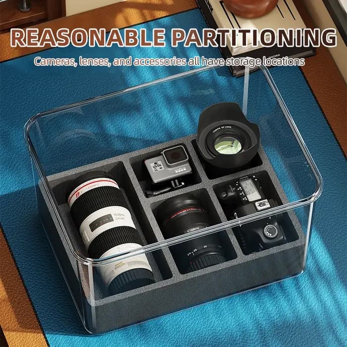 Boîte de rangement transparente pour appareil photo multifonctionnel