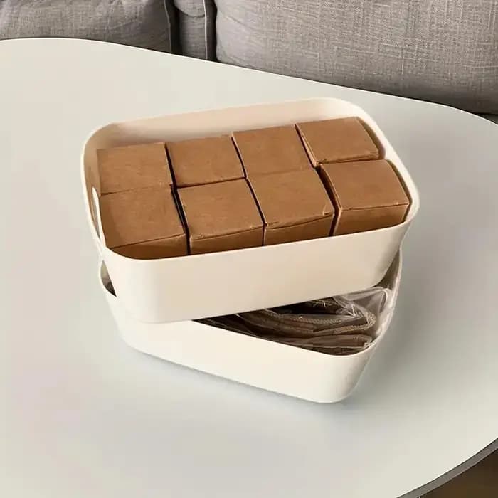 Boîte de rangement de grande capacité avec couvercle, panier de rangement de jouets en plastique dom