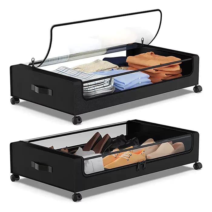 Conteneur de rangement sous lit avec couvercles et roulettes