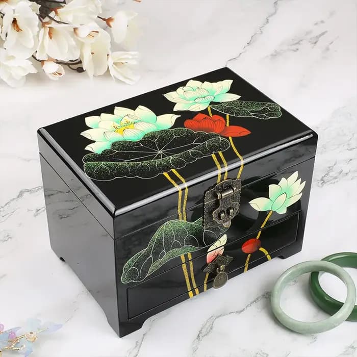 Boîte à bijoux vintage en bois avec miroir – Design rustique pour bracelets et montres