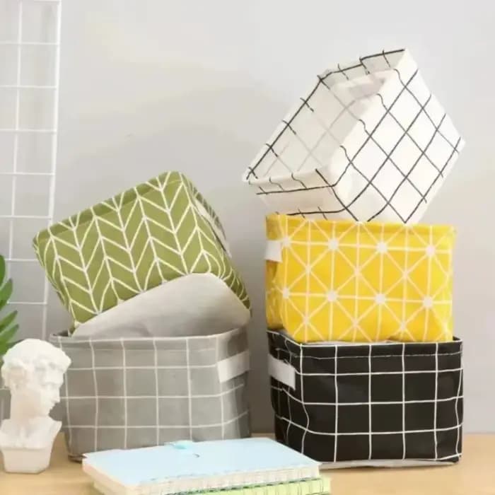 Panier de rangement pliable en tissu à motif quadrillé 20×16×14 cm