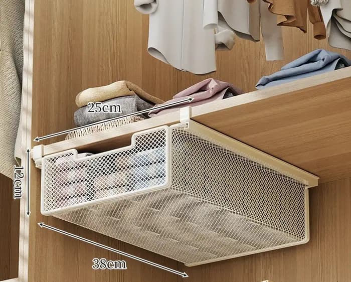 Panier suspendu sous le tiroir de la garde-robe, étagère de rangement superposée pour vêtements, org