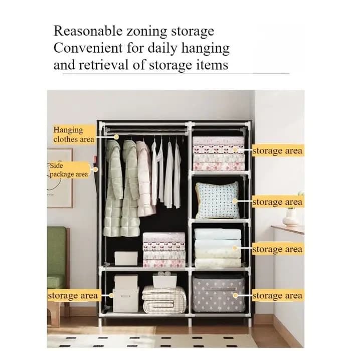Armoire multifonctionnelle anti-poussière en tissu non tissé pour chambre à coucher