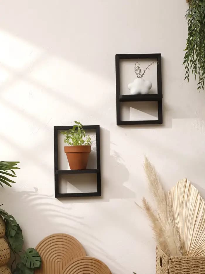 Présentoir en bois étagères flottantes mur rustique noir rangement