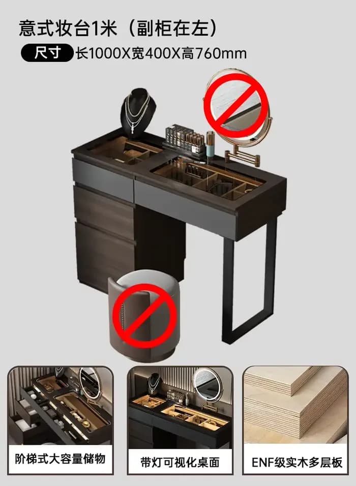 Coiffeuse De rangement pour femmes, miroir d'angle en bois noir, design Unique, accessoires pour la