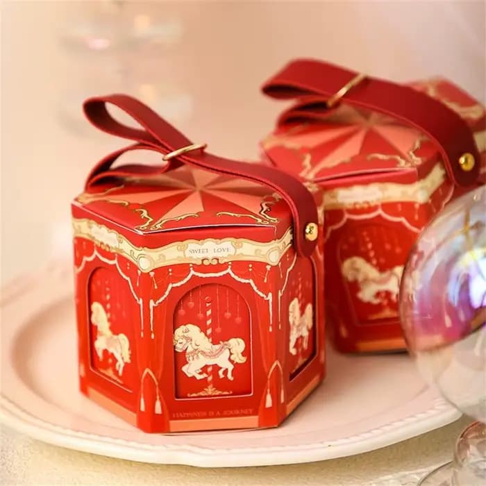 Boîtes à Carrousel Pliables en Carton Or Champagne