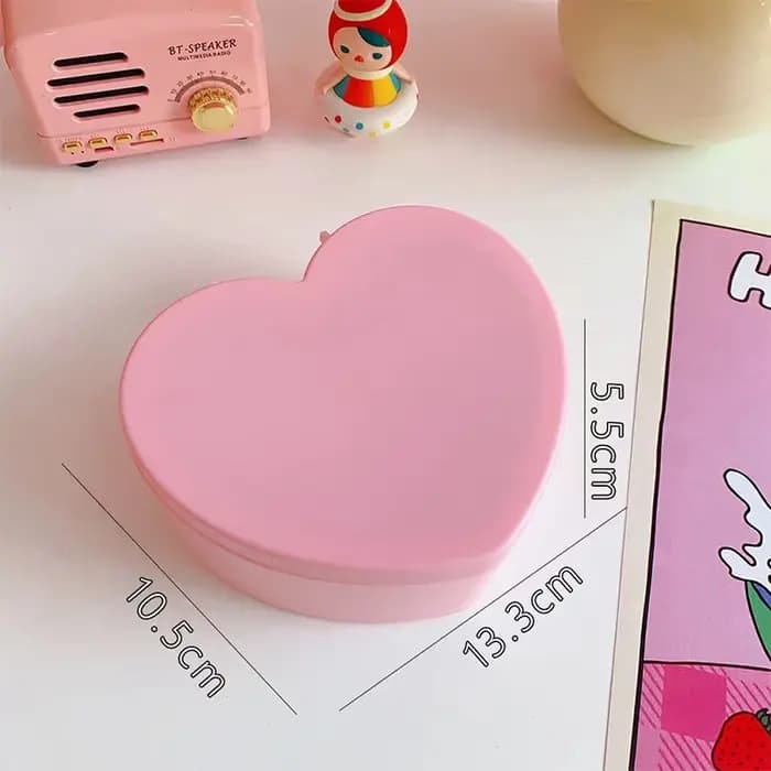 Boîte de rangement pour bijoux en forme de cœur pour filles avec miroir, rose et blanc, en plastique