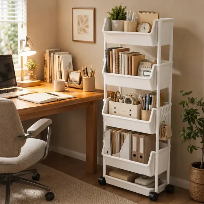 Chariot de rangement mobile multi-niveaux sur pied pour salon
