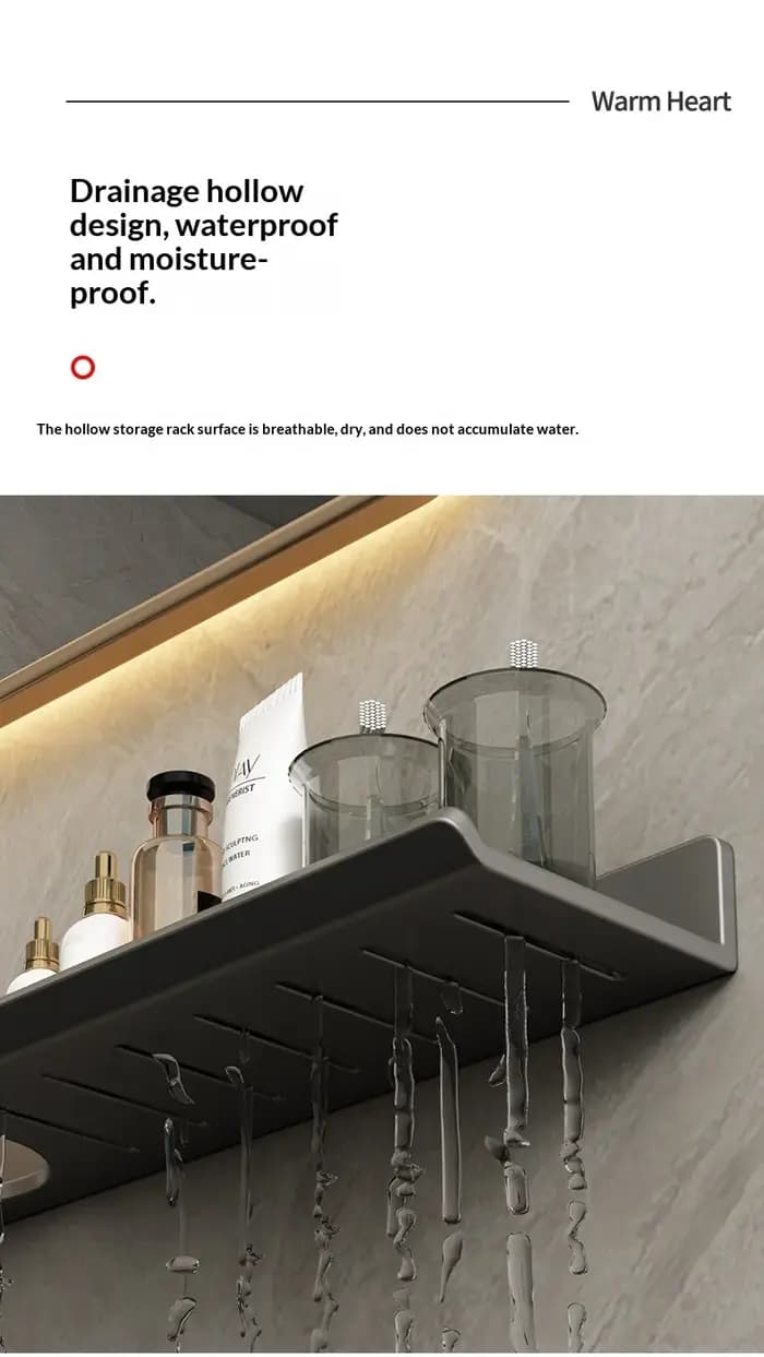Étagère de salle de bain murale sans perçage avec miroir à ventouse pour lavabo et robinet