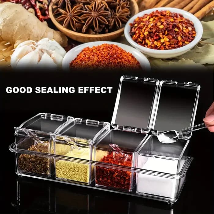 Boîte d'assaisonnement transparente de cuisine à 4 grilles