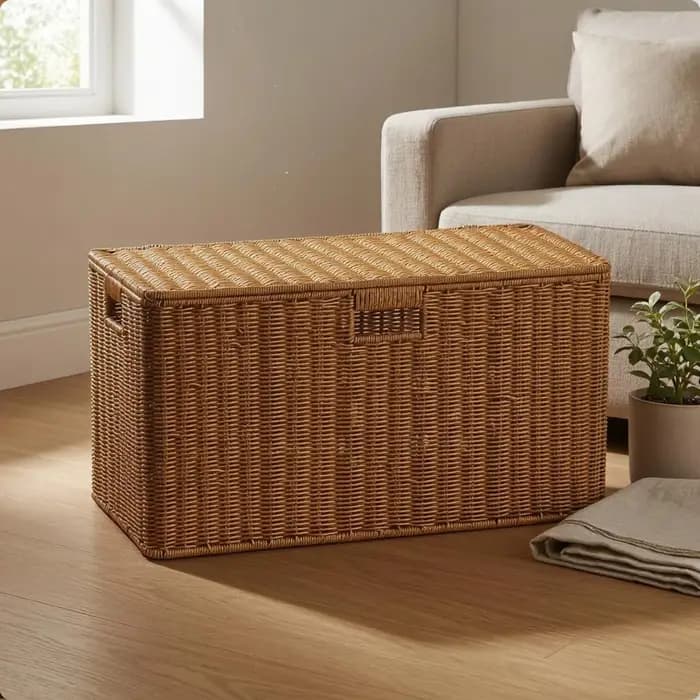Boîte de rangement en rotin à parois rigides avec couvercle