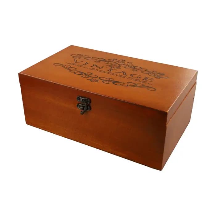 Boîte de rangement en bois à verrouillage rétro