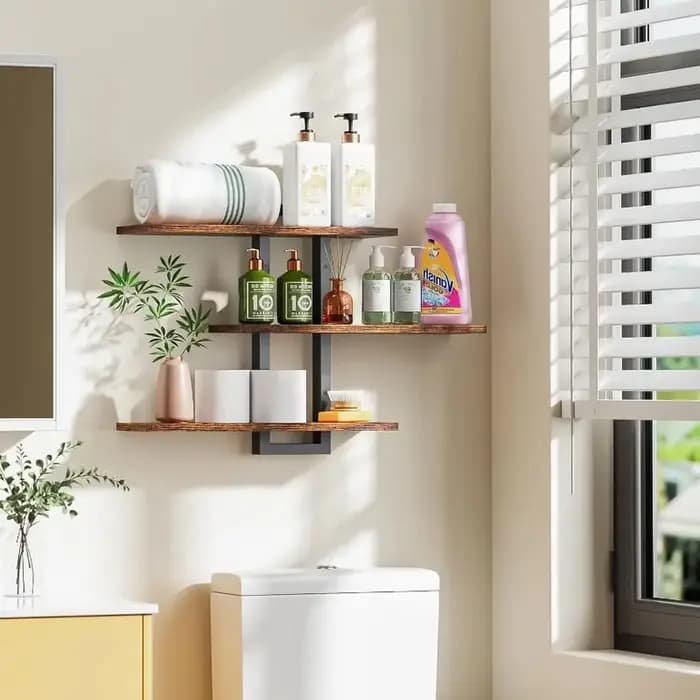 Étagères flottantes pour mur, étagères murales en bois pour salle de bain, étagères à 3 niveaux pour décoration murale, étagère de rangement suspendue décorative