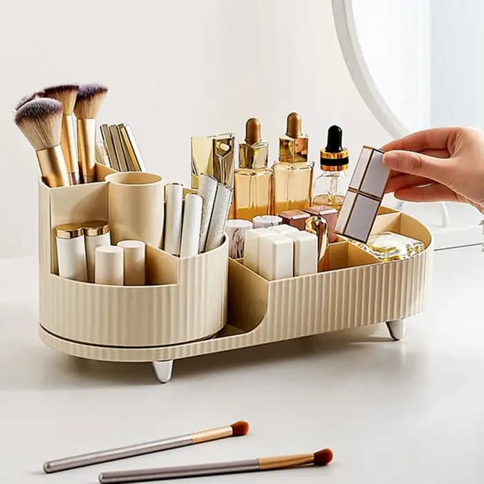Support de rangement pour cosmétiques avec base rotative et compartiments divisés pour boîte de rang
