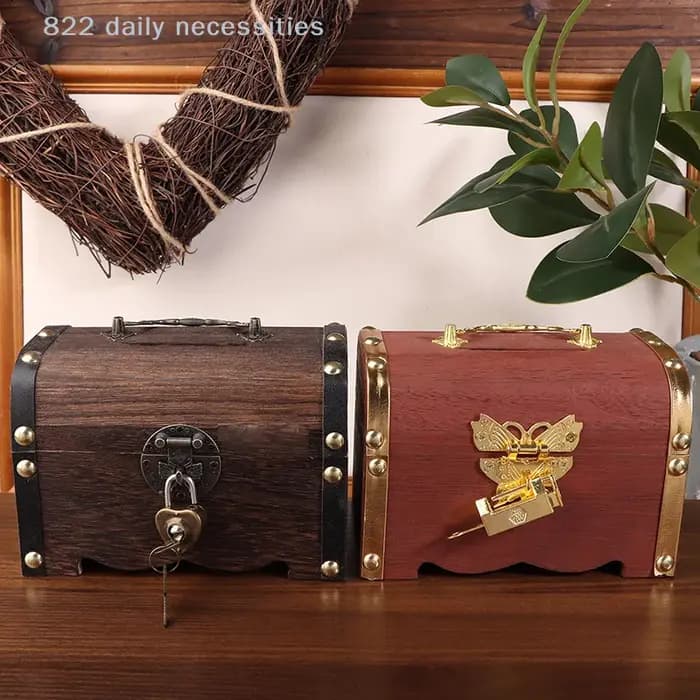 Coffre au trésor vintage avec serrure - Tirelire rétro et boîte de rangement pour la décoration intérieure