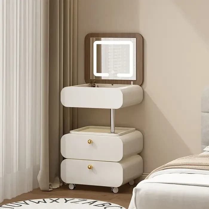 Grande coiffeuse de maquillage en bois avec étagère de rangement