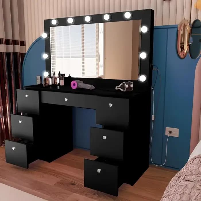 Table de maquillage avec miroirs de maquillage Hollywood, lumières intégrées