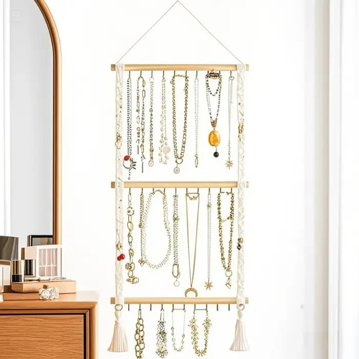 Support de rangement pour bijoux bohème fait à la main avec 30 crochets