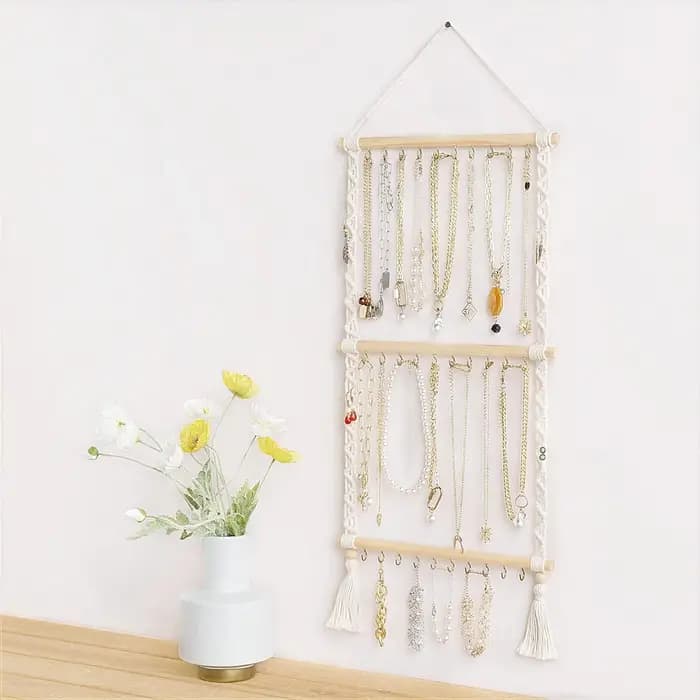 Support de rangement pour bijoux bohème fait à la main avec 30 crochets