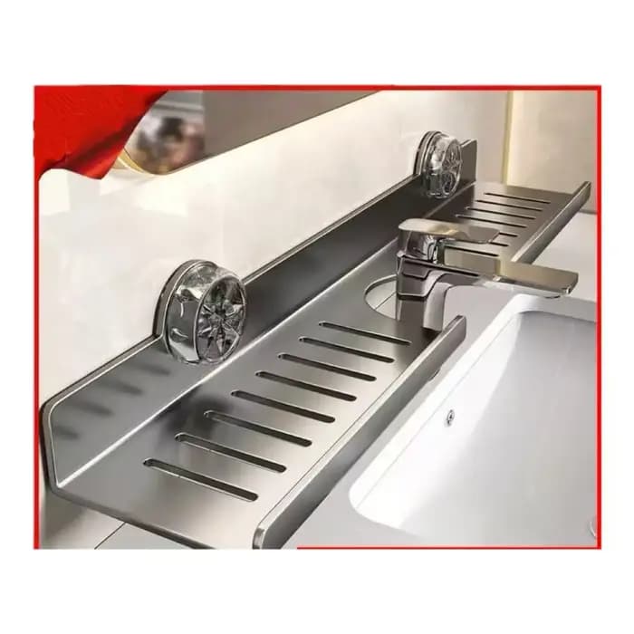 Étagère de salle de bain murale sans perçage avec miroir à ventouse pour lavabo et robinet