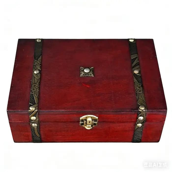 Boîte de rangement vintage en bois foncé avec accents en laiton, loquet décoratif, organisateur en b