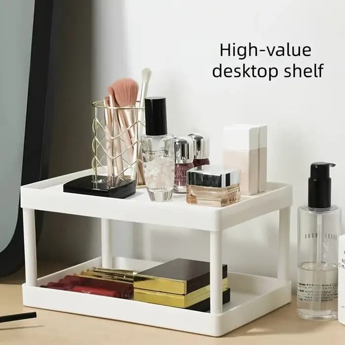 Étagères multifonctionnelles, étagère de rangement à double niveau, support de rangement de bureau, étagères de bureau en plastique, organisateur de cosmétiques et d'articles divers.