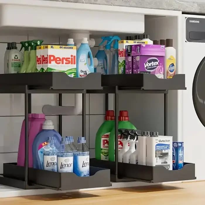 Étagère de rangement sous évier pour cuisine avec étagères coulissantes